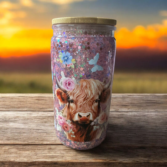 Highland Cow & Pink Glitter