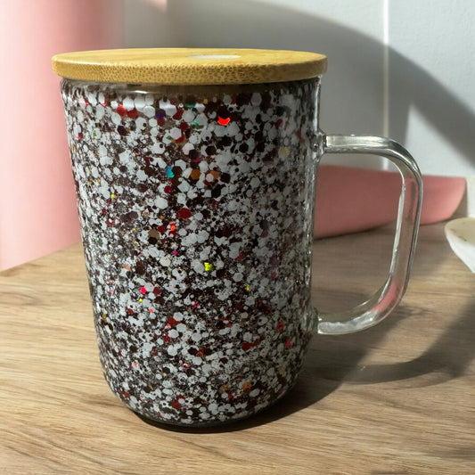 White and Rainbow Glitter Mug