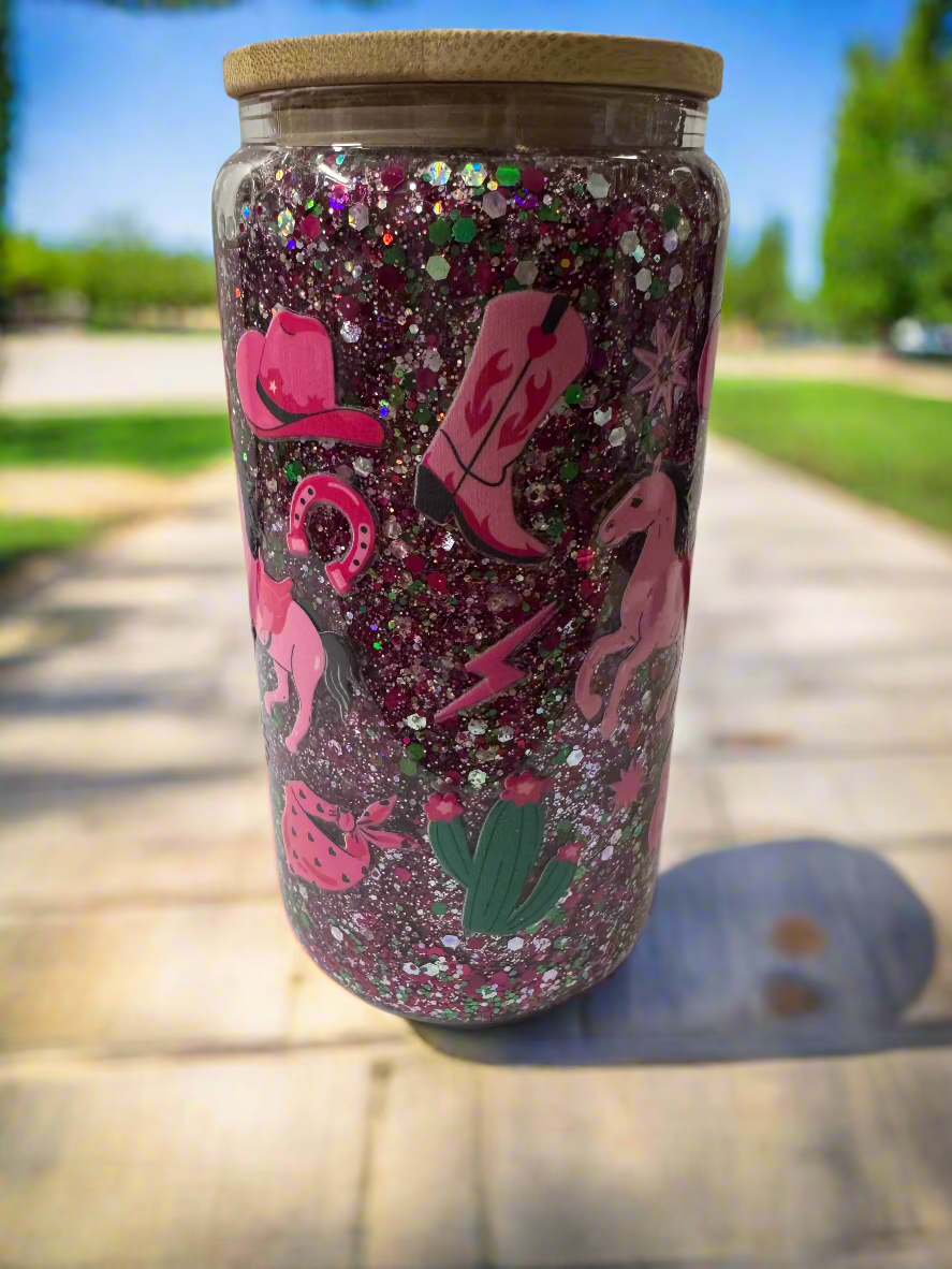 #17 Glass Cup- Pink Western